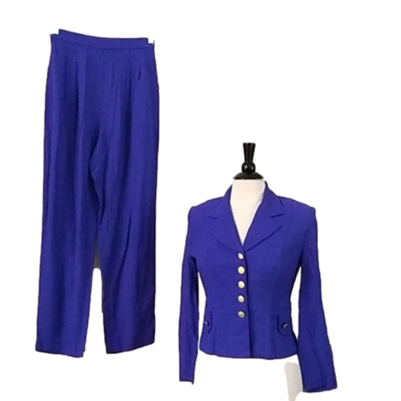 𝅺VINTAGE 80's  2 Piece Pant Suit Cropped Jacket High Waist Pants - Picture 1 of 10